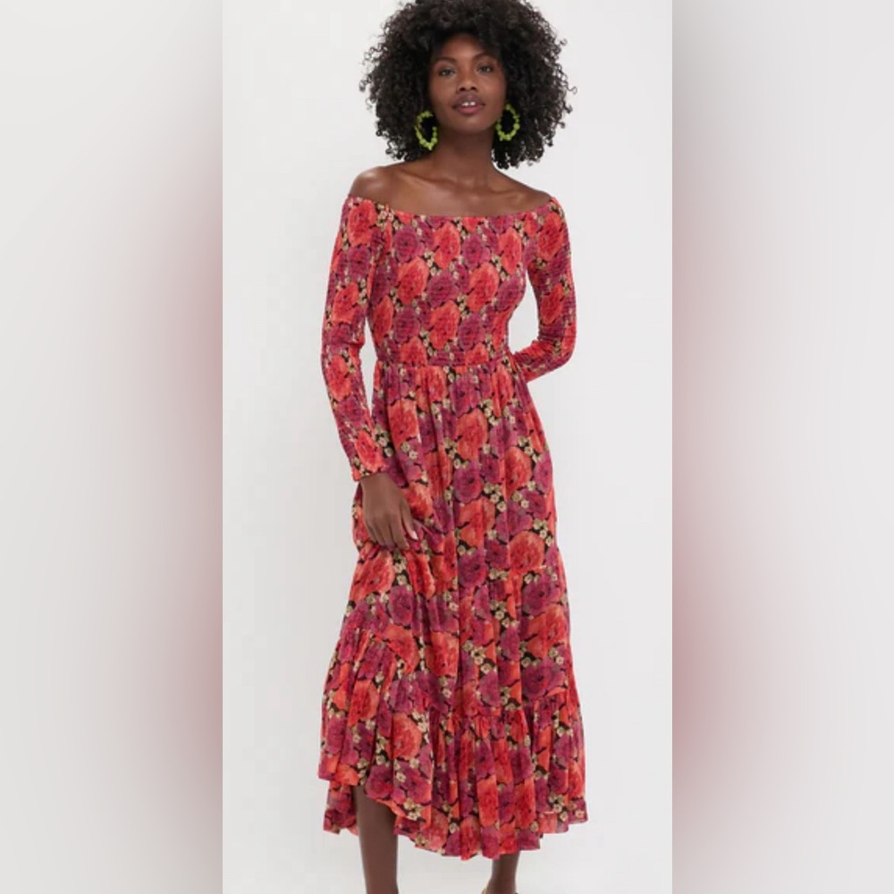 Pomander Place Red and Pink Floral Long Sleeve Dress